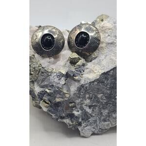 Shadowbox Sterling Silver Onyx Stud Earrings Southwest Vintage
